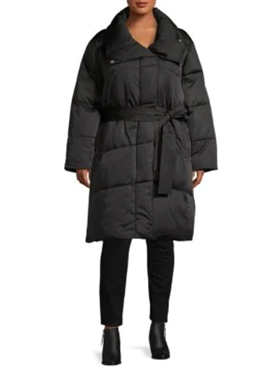 Avec Les Filles Plus Belted Puffer Coat In Black