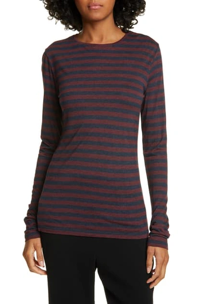 Vince Heathered Striped Crewneck Top In Heather Dahlia Wine/ Marine