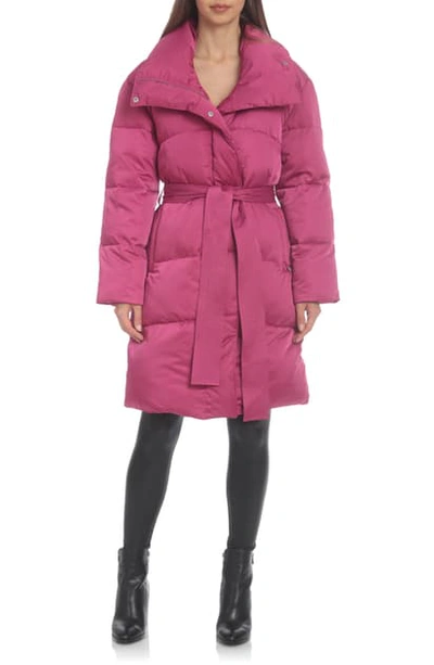 Avec Les Filles Midi Wrap Puffer Coat W/ Belt In Magenta