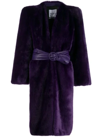 Attico Exaggerated-shoulder Faux-fur Coat In Purple