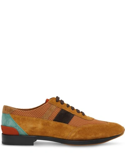 Burberry Mesh Panel Suede Lace-up Shoes In Mix Tan