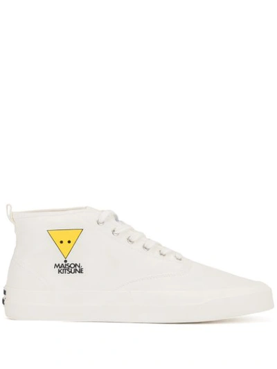 Maison Kitsuné Triangle Fox-print High-top Canvas Trainers In White