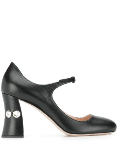 Miu Miu Crystal-embellished Mary-jane Leather Pumps In Nero