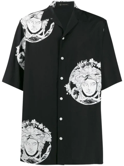Versace Medusa Print Bowling Shirt In Black,white