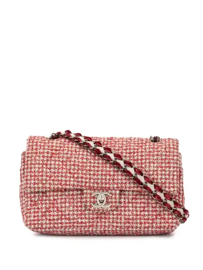 Pre-owned Chanel Tweed Double Flap Chain Shoulder Bag In Red