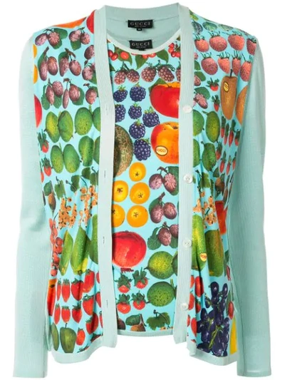 Pre-owned Gucci Fruit Print T-shirt & Cardigan Set In Green