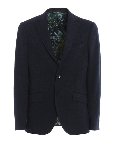 Etro Floral-jacquard Wool-blend Blazer In Dark Blue