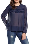 Endless Rose Ruffle & Lace Detail Chiffon Blouse In Navy