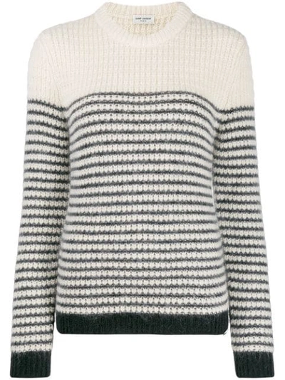 Saint Laurent Striped Crew Neck Jumper In White