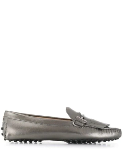Tod's Gommino Fringed Loafers In Metallic