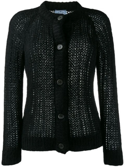 Prada Open Stitch Cardigan In Black