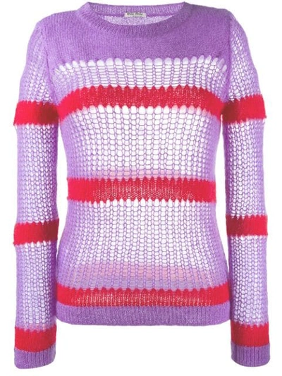 Miu Miu Open Stitch Striped Jumper In Purple