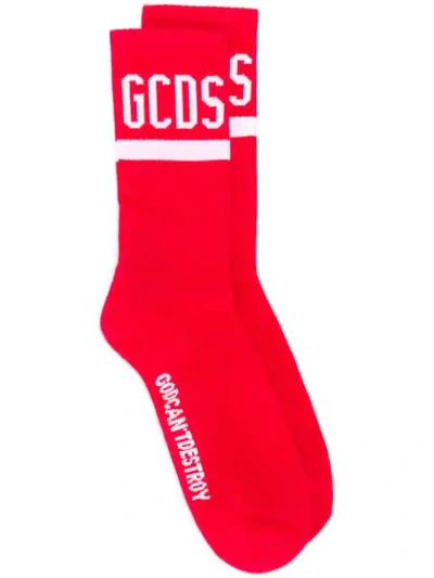 Gcds Logo Intarsia Socks In Red