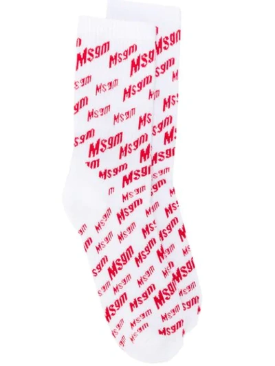 Msgm Logo Printed Socks In White