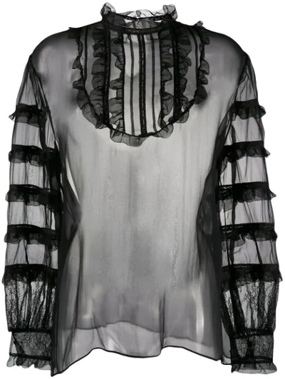 Valentino Sheer Organza Blouse In Black