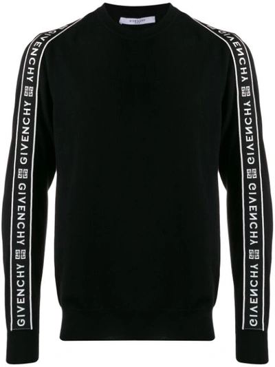 Givenchy Large Band Crewneck Wool Sweater In Black