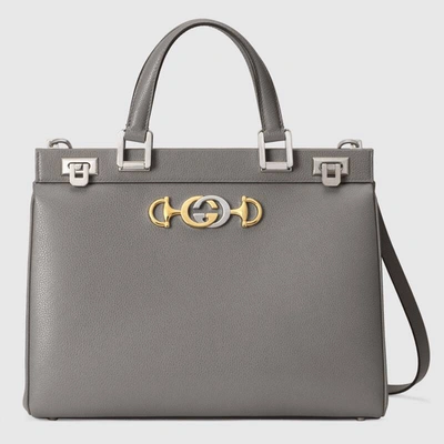 Gucci Zumi Grainy Leather Medium Top Handle Bag In Grey