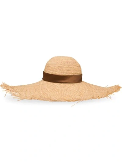 Prada Crocheted Raffia Hat In Neutrals