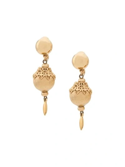 Pre-owned Monet 1970's Filigree Ball Clip-on Earrings In Gold