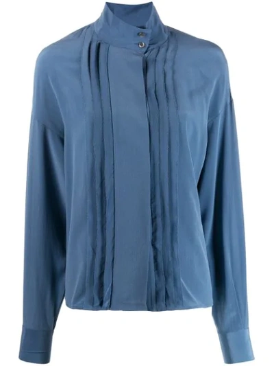 Closed Pleated-detail Shirt In Blue