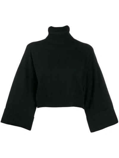 P.a.r.o.s.h Knit Cropped Roll Neck Jumper In 013 Nero