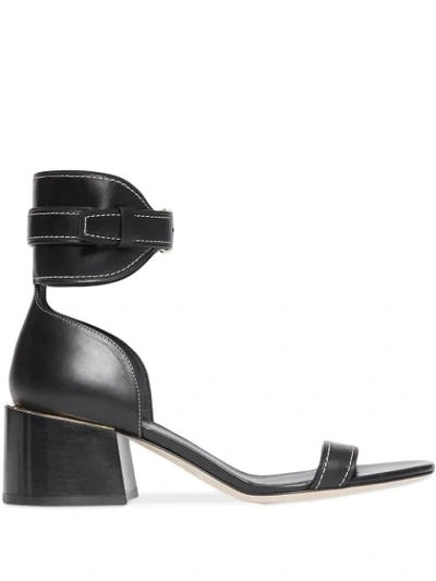 Burberry Gold-plated Detail Leather Block-heel Sandals In Black