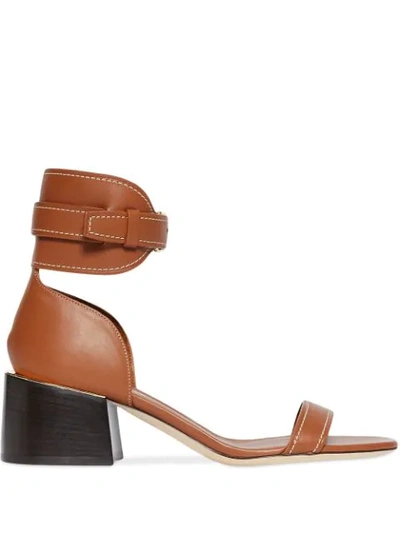 Burberry Gold-plated Detail Leather Block-heel Sandals In Tan