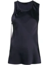 Helmut Lang Satin Harness Tank Top In Blue