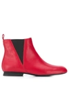 Camper Square Toe Ankle Boots In Red