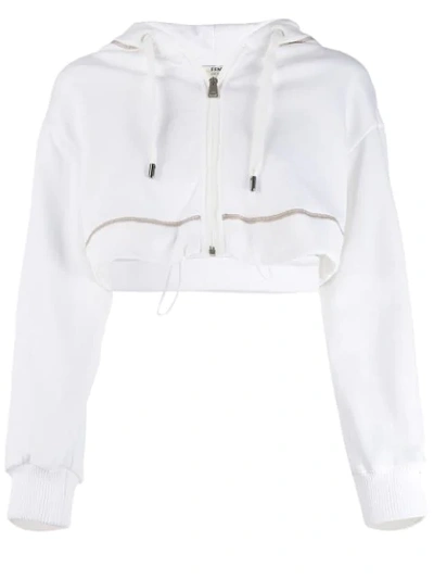 Fendi Logo Embroidered Cropped Hoodie In White