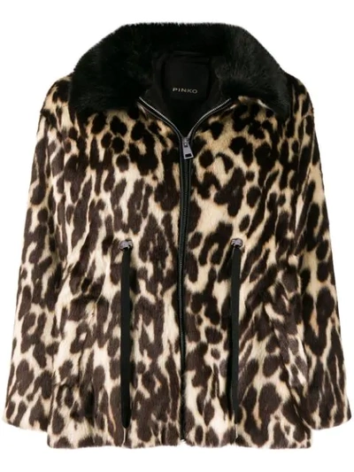 Pinko Leopard Print Coat In Brown