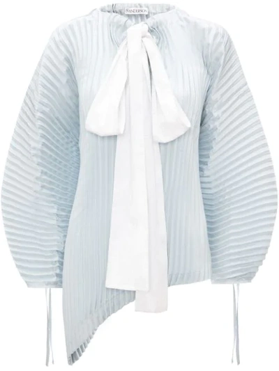 Jw Anderson Oversized Pleated Top With Bow Detail In Blue