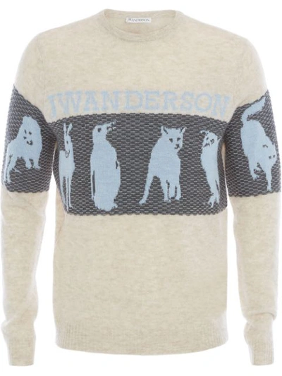 Jw Anderson Animal Logo Wool Blend Knit Sweater In Neutrals
