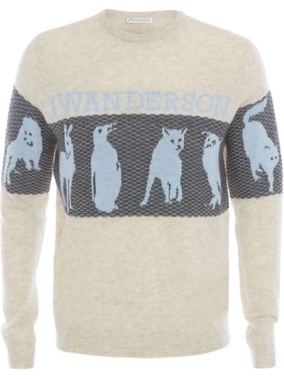 Jw Anderson Animal Logo Wool Blend Knit Jumper In Neutrals