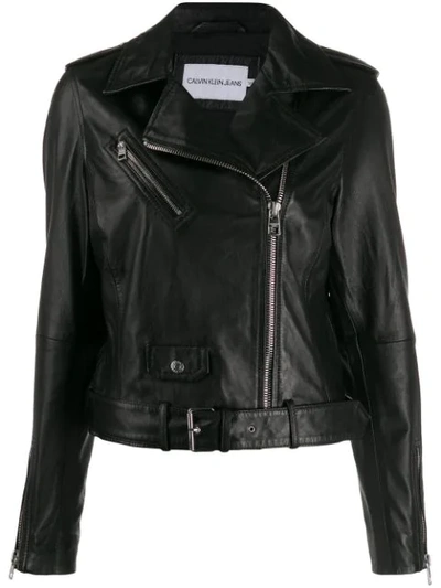Calvin Klein Jeans Est.1978 Cropped Zip-fastening Biker Jacket In Black