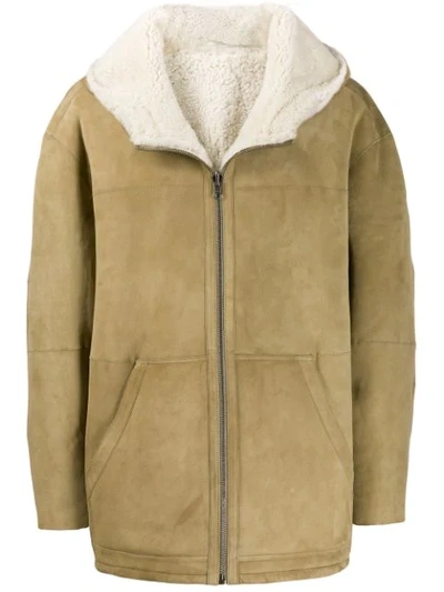 Isabel Marant Reversible Hooded Shearling Coat In Neutrals