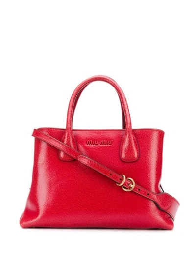 Miu Miu Logo Plaque Tote In Red