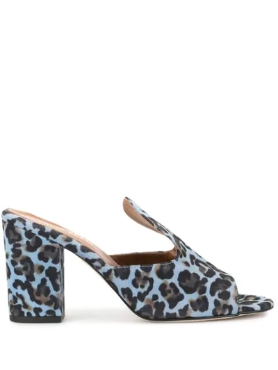 Paris Texas Leopard Print Block Heel Mules In Blue