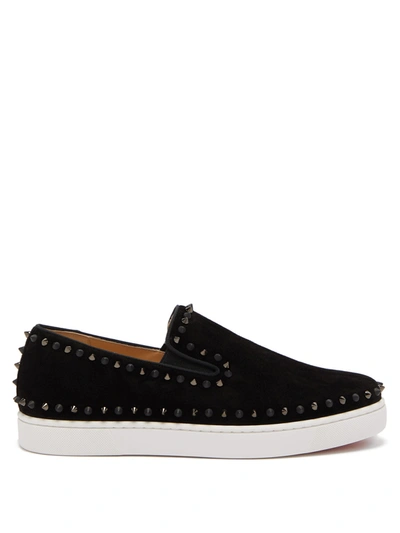 Christian Louboutin Pik Boat Spike-embellished Suede Slip-on Trainers In Black