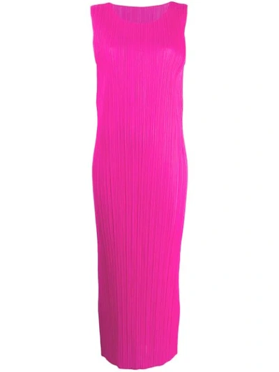 Issey Miyake Sleeveless Satin Pleated Midi Dress In Pink