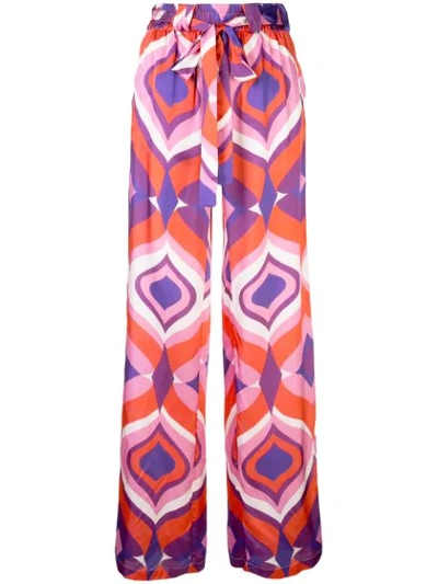 Alexis Kwan Geometric Wide-leg Pants W/ Belt In Pink