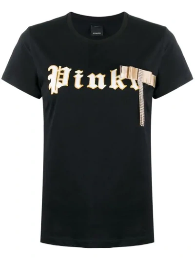 Pinko Embellished Logo Print T-shirt In Black