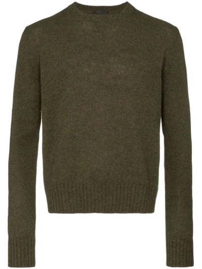 Prada Green Crew Neck Wool Sweater In Green