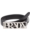 Prada Block Saffiano Calfskin Leather Skinny Belt In Black