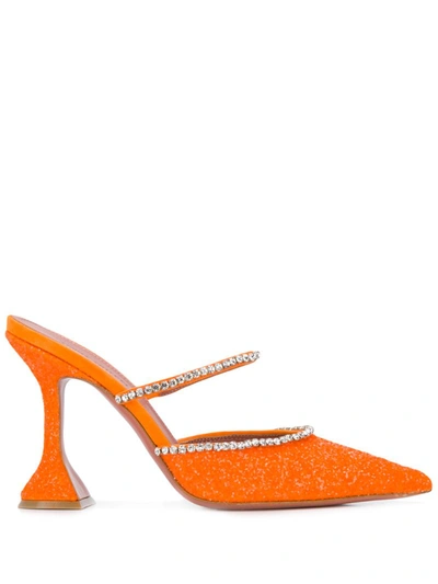 Amina Muaddi Gilda Crystal-embellished Leather Mules In Orange