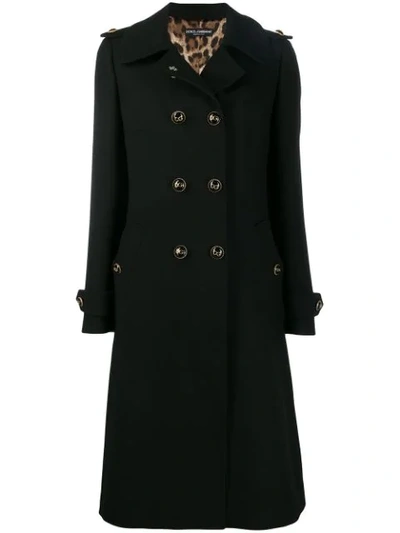 Dolce & Gabbana Double-breasted Crepe Coat With Logo Buttons In Black