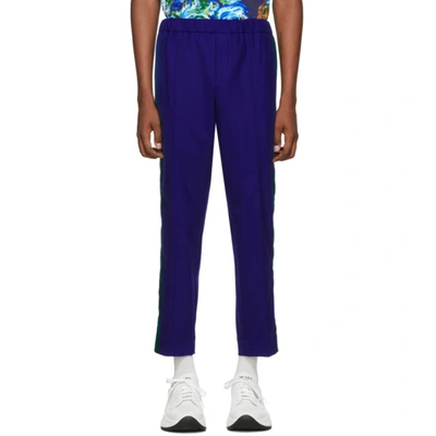 Kenzo Blue Cropped Sideband Trousers In 74 Slateblu