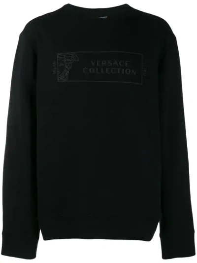 Versace Logo Print Cotton Sweatshirt In Black