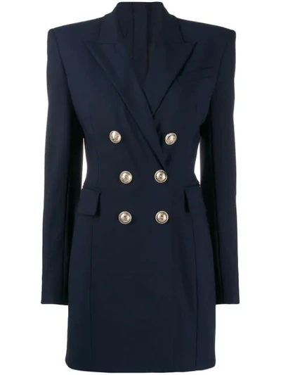 Balmain Double-breasted Stretch-wool Jacket Dress In Blue