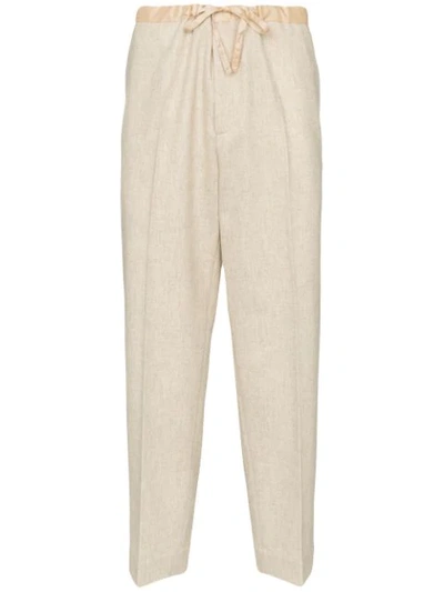 Jil Sander Tailored Wool Drawstring Trousers In 0001 Natural